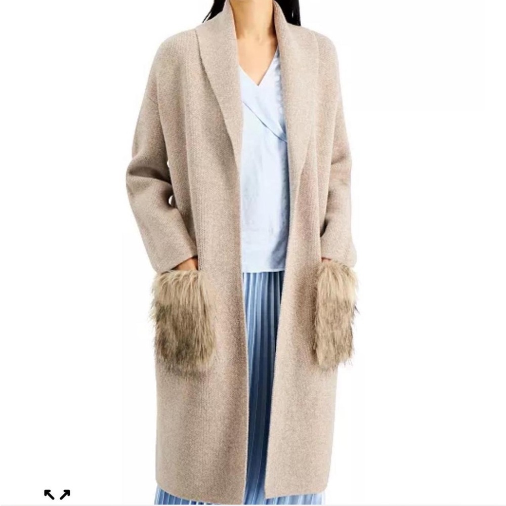 ALFANI- Faux-fur pocket open cardigan